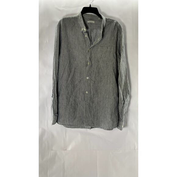 KNOWLEDGE COTTON APPAREL Men's Blue/White Pinstripe Linen Button-Up Shirt SZ 2XL - Picture 1 of 9